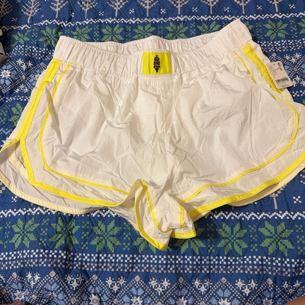 FP Movement by Free People White Shorts with Yellow Trim
